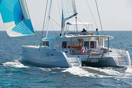 Catamaran Charter Greece Lagoon 450 Sailing Aft