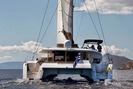 High Jinks Catamaran Sanya 57 Greece Aft Under Sails