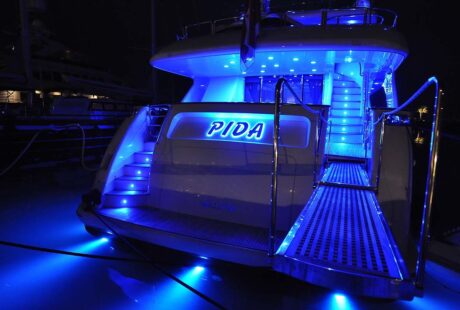 Pida Luxury Charter Yacht Night Aft