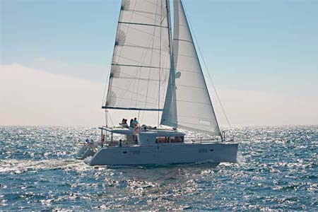 Catamaran Charter Greece Lagoon 450 Side Sailing