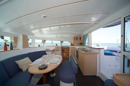 Yacht Charter Greece Catamaran Sailing Lagoon 380 S2 Salon Table
