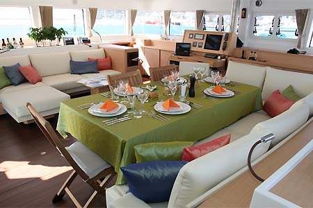 Catamaran Charter Mediterranean Lagoon 620 Dining Table Salon
